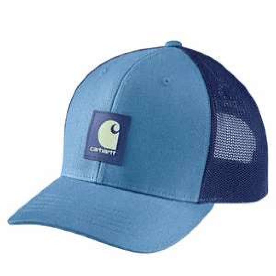 Men : Accessories : Hats & Gloves * | Carhartt Men'S Rugged Flex Twill Mesh-Back Logo Patch Cap Blue Lagoon