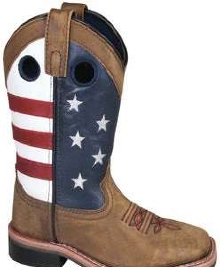 Kids : Girls : Shoes & Boots * | Smoky Mountain Boots 'Smoky Mountain' Children'S Stars & Stripes Square Toe Vintage Brown