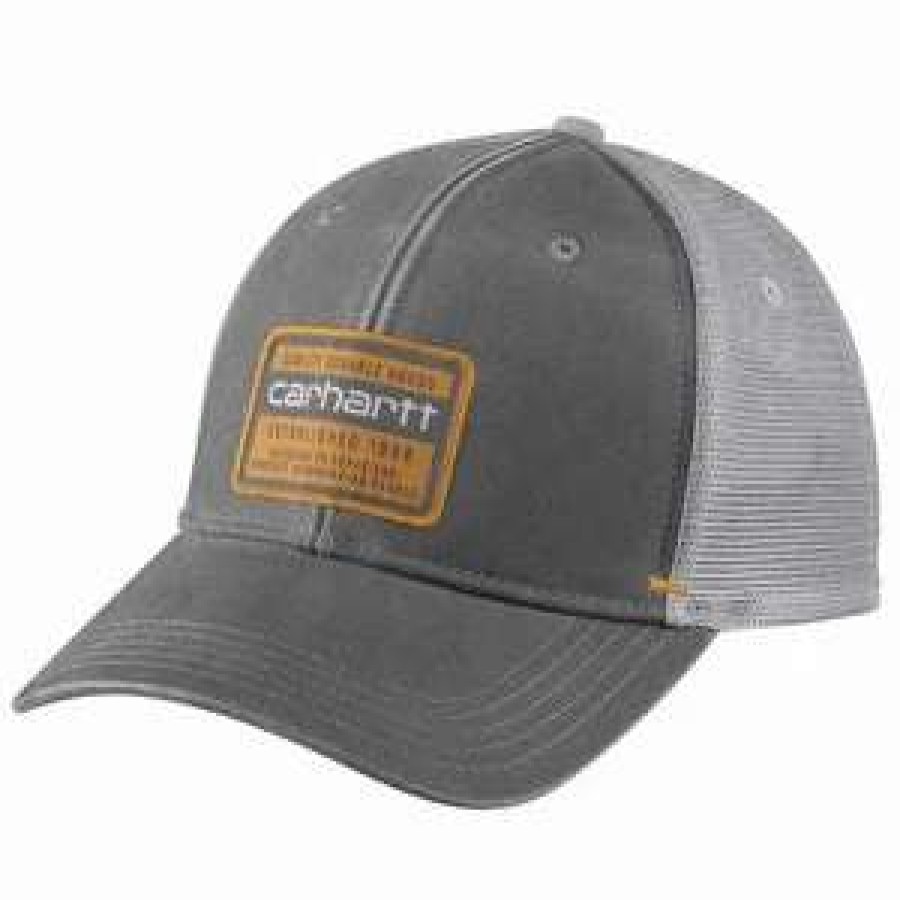 Men : Accessories : Hats & Gloves * | Carhartt' Canvas Mesh Back Quality Graphic Cap Charcoal