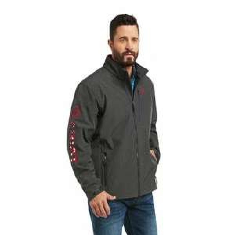 Men : Clothing : Outerwear * | Ariat' Men'S Logo 2.0 Softshell Jacket Charcoal / Americana