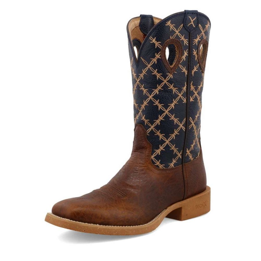 Men : Shoes & Boots : Casual & Dress * | Twisted X Boots 'Twisted X' Men'S 12 Tech X Western Square Toe Rustic Brown/ Navy