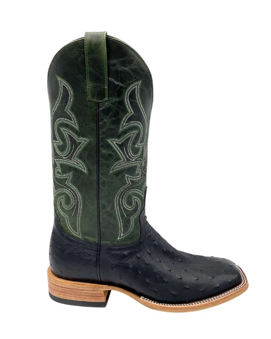 Men : Shoes & Boots : Casual & Dress * | Anderson Bean' Men'S 13 Horsepower Top Hand Full Quill Ostrich Black / Emerald Explosion