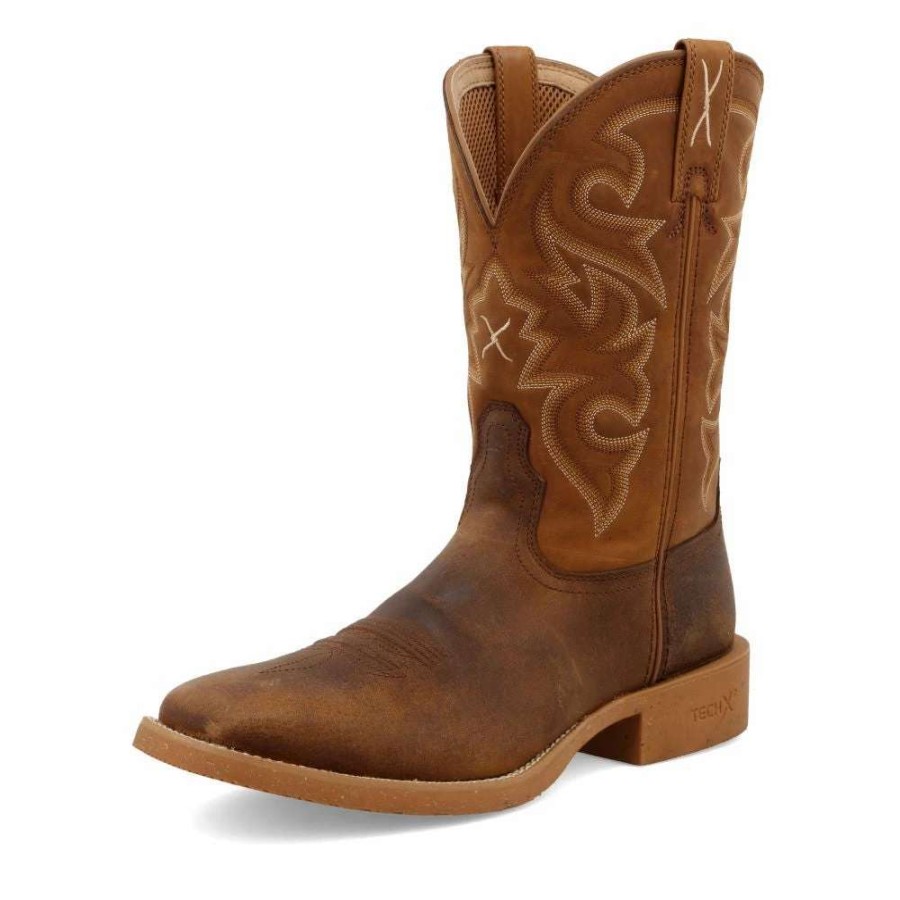 Men : Shoes & Boots : Casual & Dress * | Twisted X Boots 'Twisted X' Men'S 11 Tech X Western Square Toe Saddle / Rustic Orange