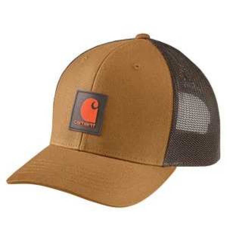 Men : Accessories : Hats & Gloves * | Carhartt Men'S Rugged Flex Twill Mesh-Back Logo Patch Cap Carhartt Brown