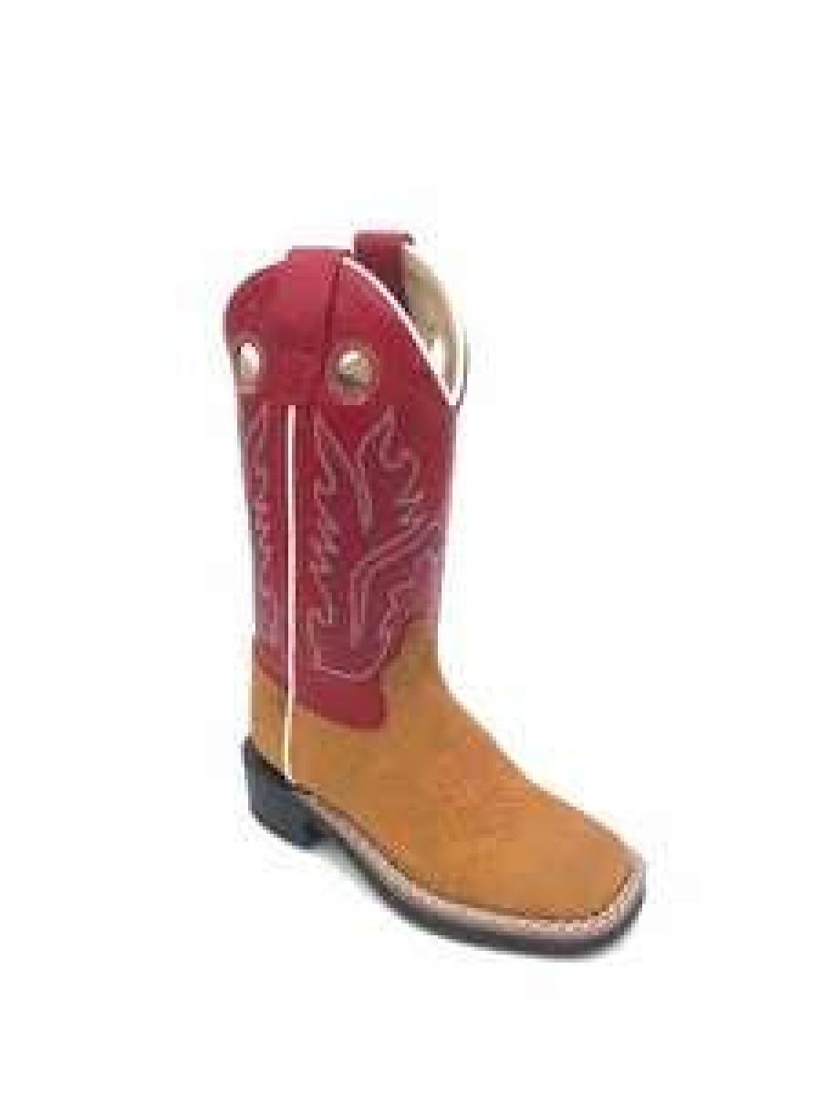 Kids : Girls : Shoes & Boots * | Old West' Children'S Ultra Flex Western Broad Square Toe Tan / Red