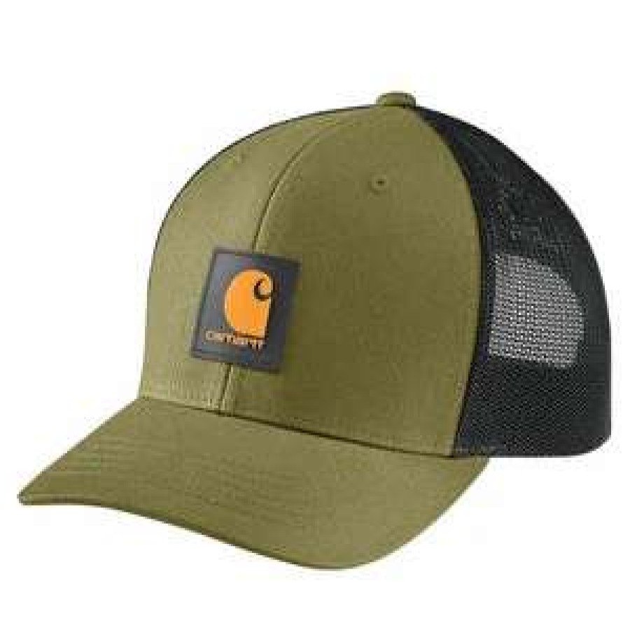 Men : Accessories : Hats & Gloves * | Carhartt Men'S Rugged Flex Twill Mesh-Back Logo Patch Cap True Olive