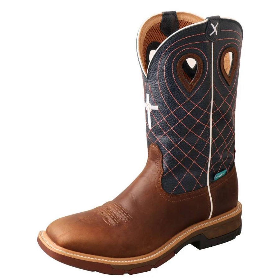 Men : Shoes & Boots : Casual & Dress * | Twisted X Boots 'Twisted X' Men'S 12 Cellstretch Western Wp Square Toe Mocha / Navy