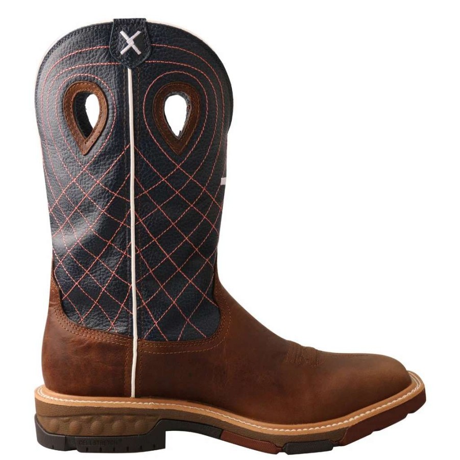 Men : Shoes & Boots : Casual & Dress * | Twisted X Boots 'Twisted X' Men'S 12 Cellstretch Western Wp Square Toe Mocha / Navy