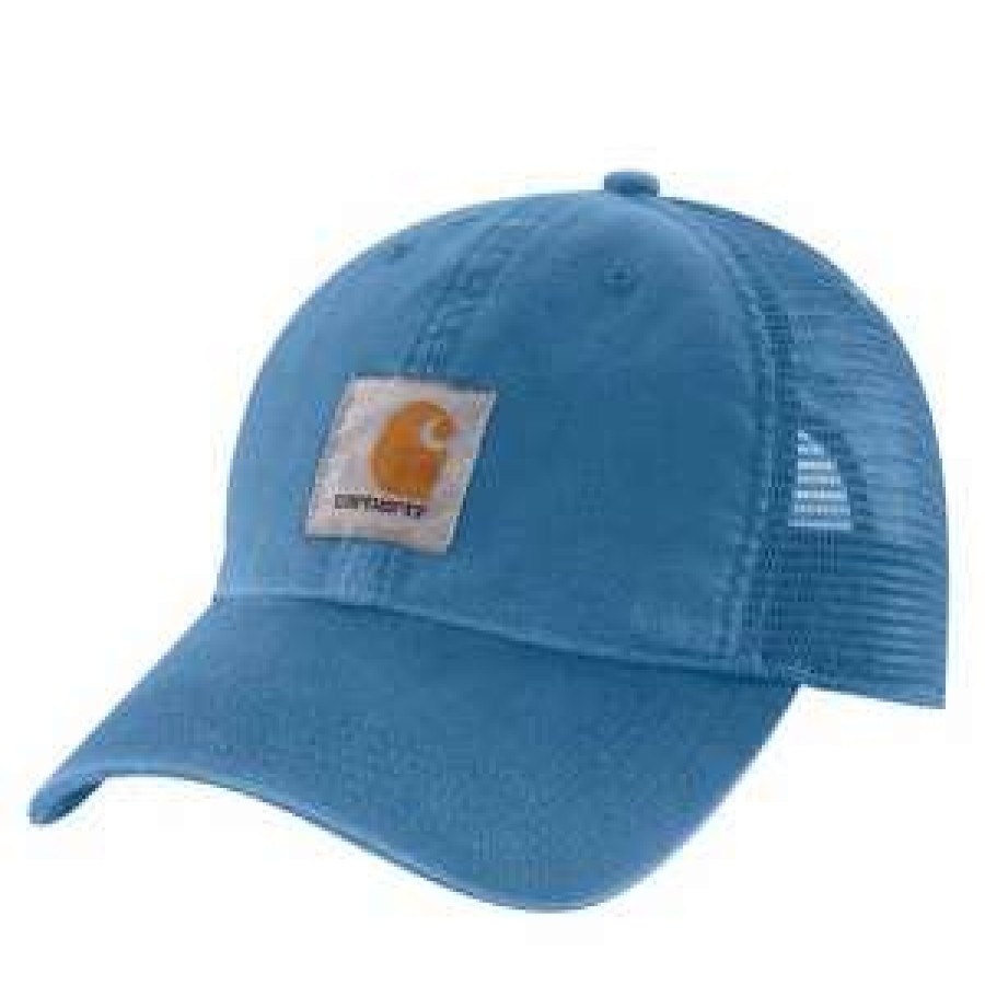 Men : Accessories : Hats & Gloves * | Carhartt' Men'S Adjustable Canvas Mesh-Back Cap Blue Lagoon