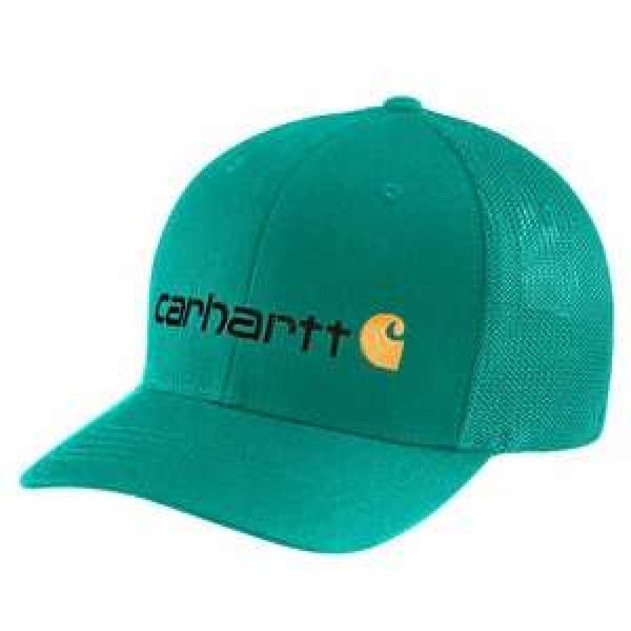 Men : Accessories : Hats & Gloves * | Carhartt' Men'S Rugged Flex Fitted Canvas Mesh-Back Logo Graphic Cap Cadmium Green