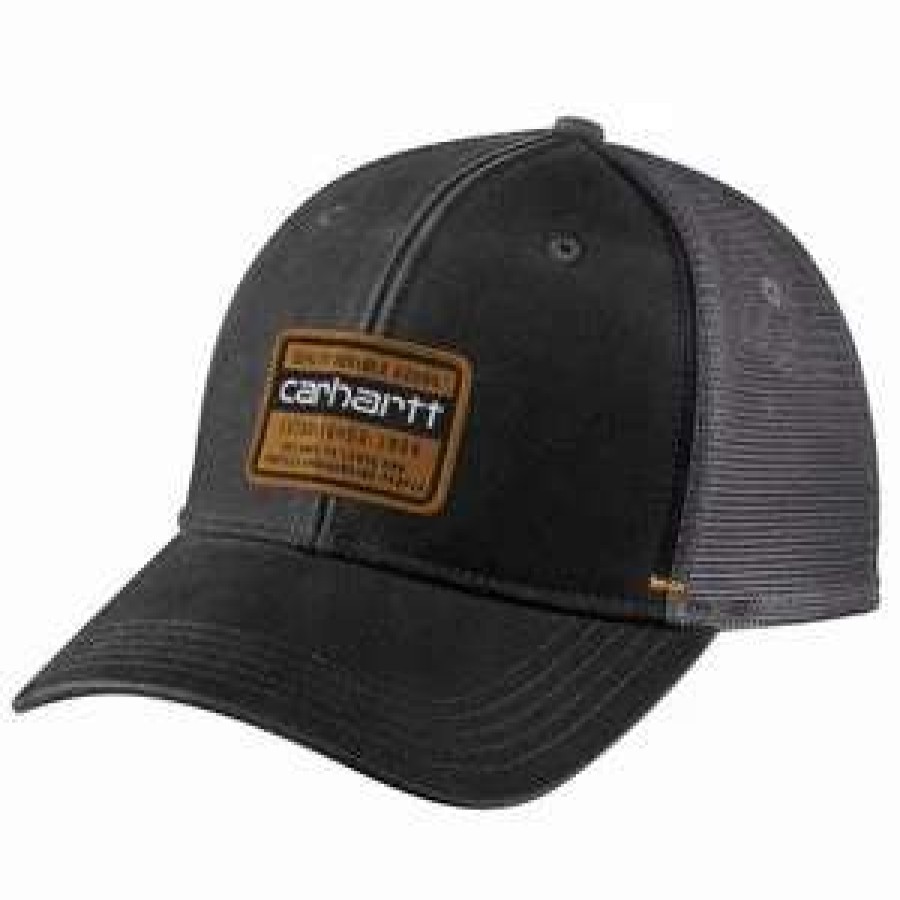 Men : Accessories : Hats & Gloves * | Carhartt' Canvas Mesh Back Quality Graphic Cap Black