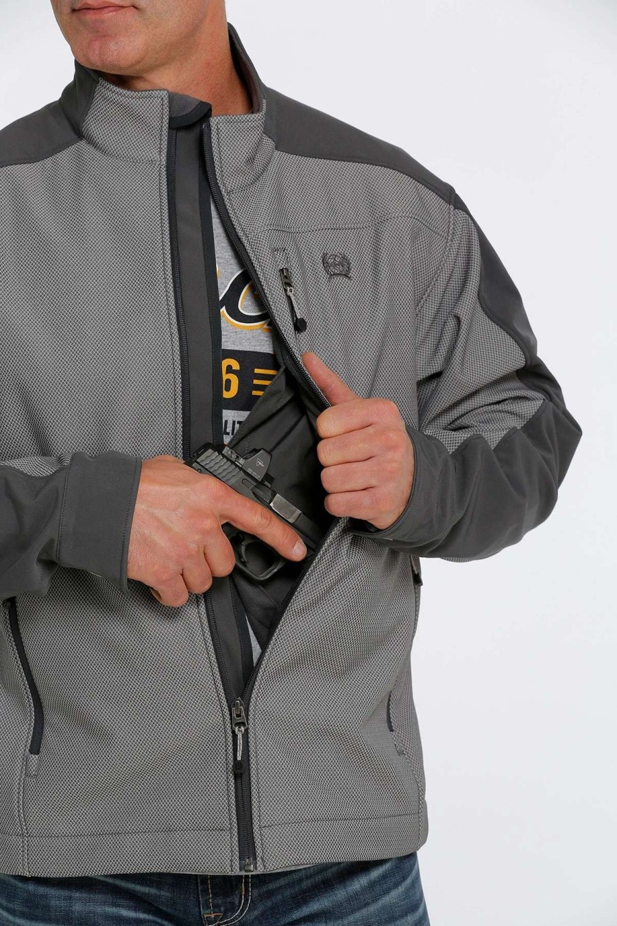 Men : Clothing : Outerwear * | Cinch' Men'S Concealed Carry Textured Bonded Jacket Grey (Ext. Sizes)