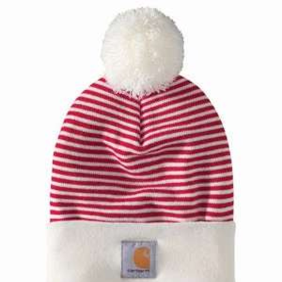 Men : Accessories : Hats & Gloves * | Carhartt' Adult Knit Pom Pom Cuffed Beanie Red Stripe