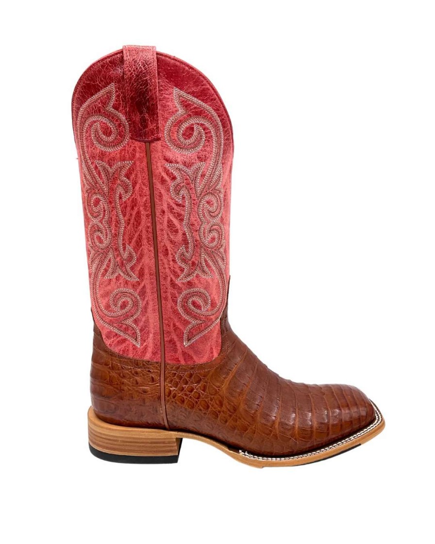 Men : Shoes & Boots : Casual & Dress * | Anderson Bean' Men'S 13 Horsepower Top Hand Western Square Toe Brandy Caiman Belly / Red Sinsation