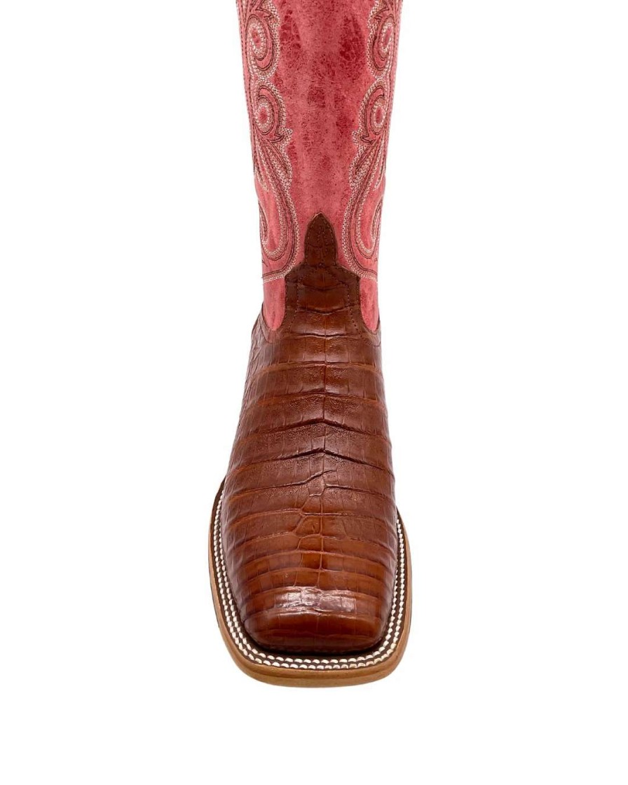 Men : Shoes & Boots : Casual & Dress * | Anderson Bean' Men'S 13 Horsepower Top Hand Western Square Toe Brandy Caiman Belly / Red Sinsation