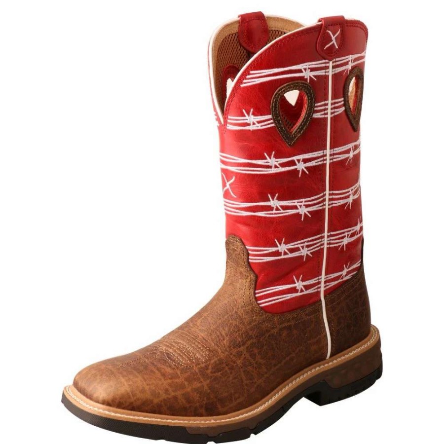 Men : Shoes & Boots : Casual & Dress * | Twisted X Boots 'Twisted X' Men'S 12 Western Work Square Toe Distressed Saddle / Ruby Red