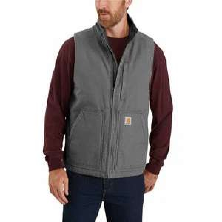 Men : Clothing : Outerwear * | Carhartt' Men'S Duck Sherpa Lined Vest Gravel