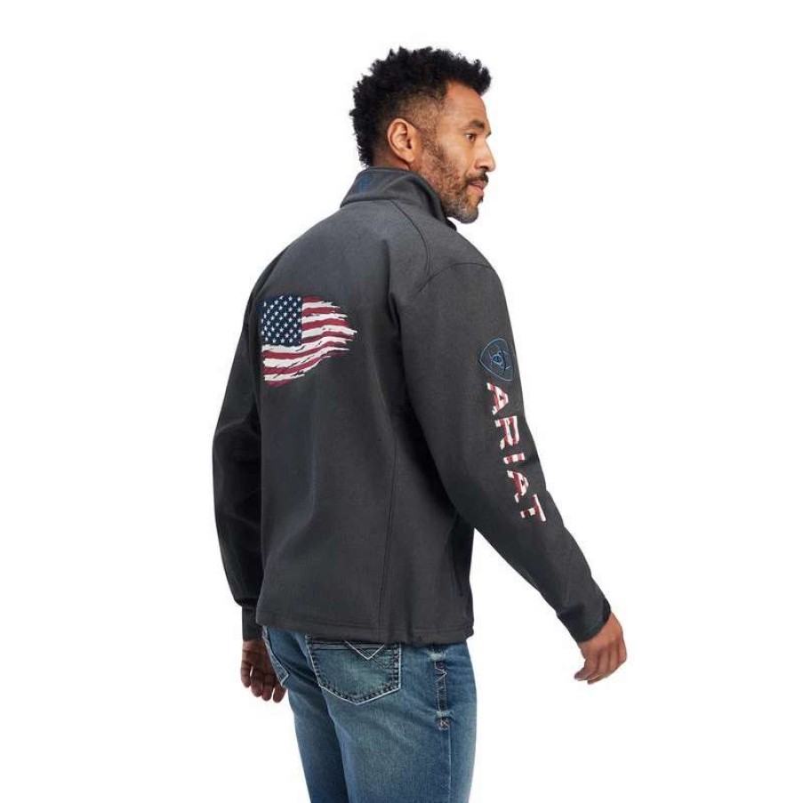 Men : Clothing : Outerwear * | Ariat' Men'S Logo 2.0 Patriot Softshell Water Resistant Jacket Charcoal