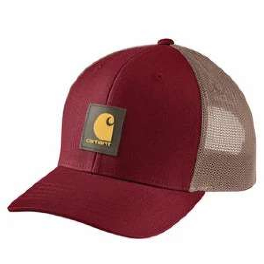 Men : Accessories : Hats & Gloves * | Carhartt Men'S Rugged Flex Twill Mesh-Back Logo Patch Cap Carhartt Burgundy