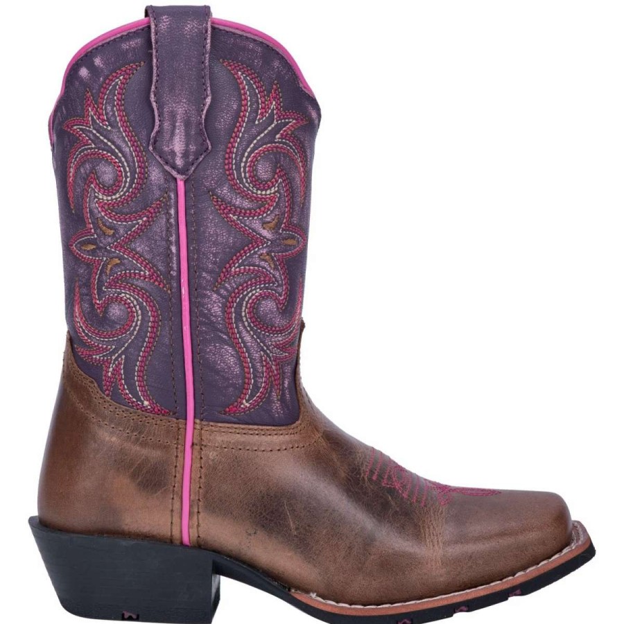 Kids : Girls : Shoes & Boots * | Dan Post Boot Co 'Dan Post' Youth Majesty Leather Boot Brown / Purple