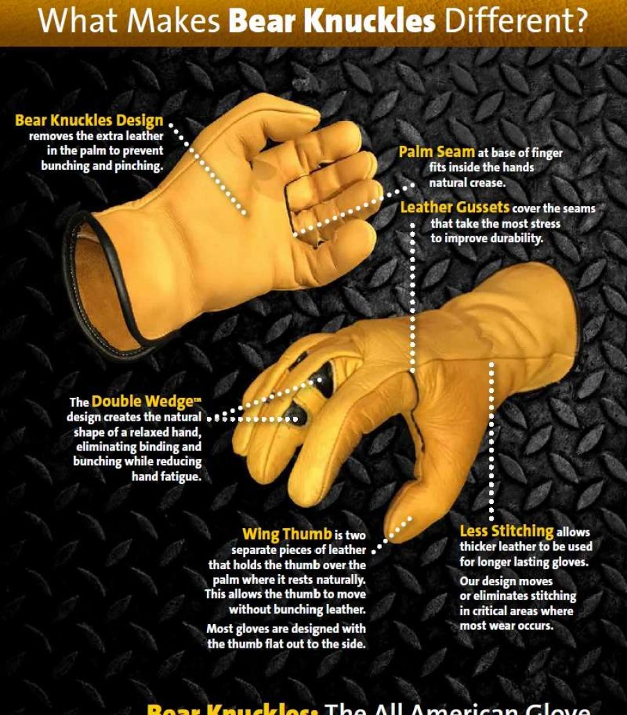 Men : Accessories : Hats & Gloves * | Bear Knuckles Llc 'Bear Knuckles' Double Wedge Fleece-Lined Water Resistant Cowhide Driver Glove Yellow