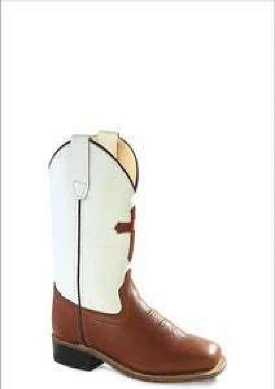 Kids : Girls : Shoes & Boots * | Old West' Child'S Corona Cross Square Toe Pecan / White