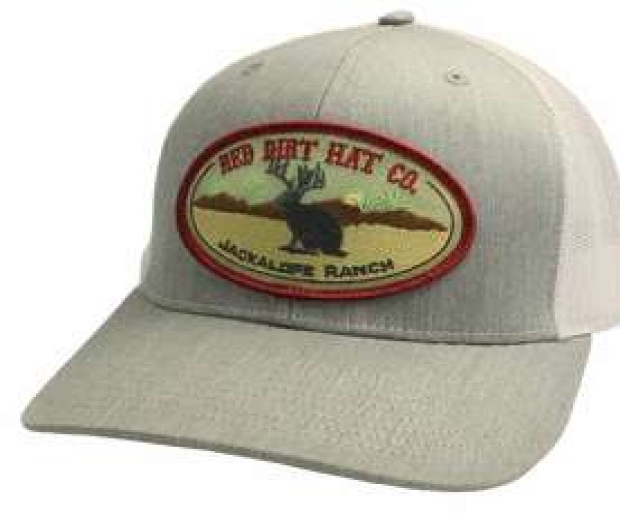 Men : Accessories : Hats & Gloves * | Red Dirt Hat Company 'Red Dirt Hat' Jackalope Ranch Patch Hat Heather Grey / White