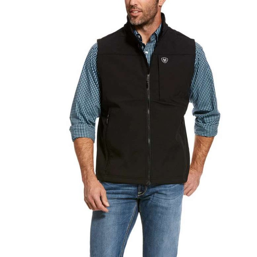 Men : Clothing : Outerwear * | Ariat' Men'S Logo 2.0 Softshell Vest Black