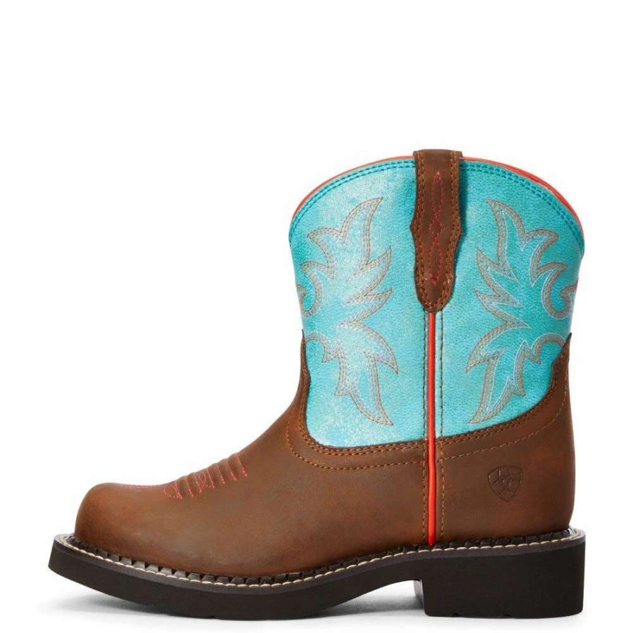 Kids : Girls : Shoes & Boots * | Ariat' Youth 6 Cowpoke Fatbaby Western Dark Brown / Turquoise