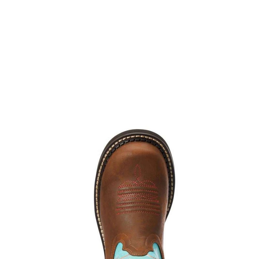 Kids : Girls : Shoes & Boots * | Ariat' Youth 6 Cowpoke Fatbaby Western Dark Brown / Turquoise