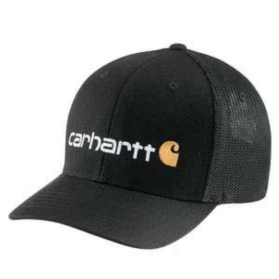 Men : Accessories : Hats & Gloves * | Carhartt' Men'S Rugged Flex Fitted Canvas Mesh-Back Logo Graphic Cap Black