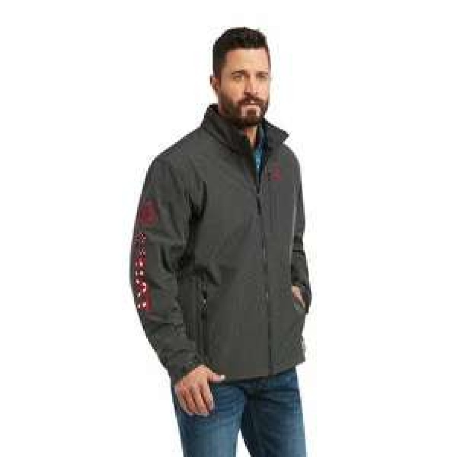 Men : Clothing : Outerwear * | Ariat' Men'S Logo 2.0 Softshell Jacket Charcoal / Americana