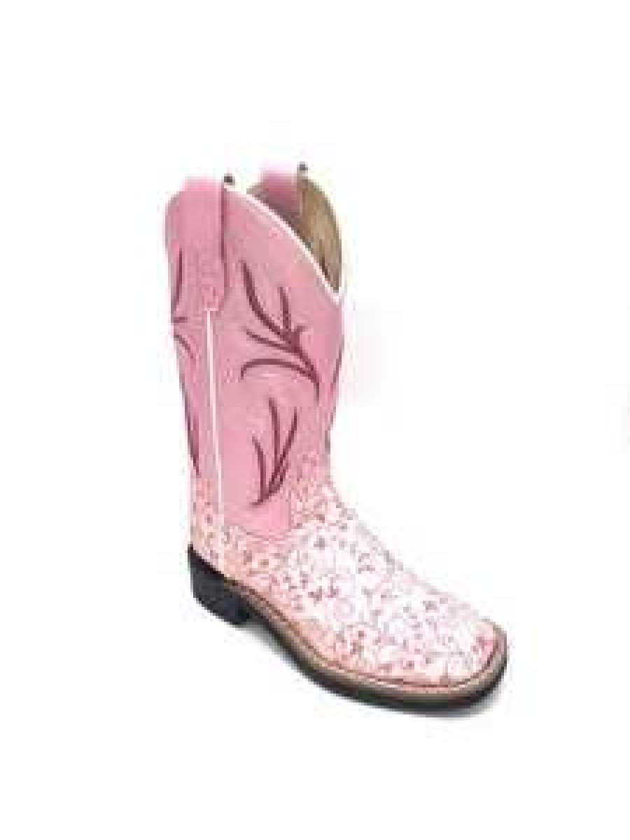 Kids : Girls : Shoes & Boots * | Old West' Children'S Western Broad Square Toe Pink Print