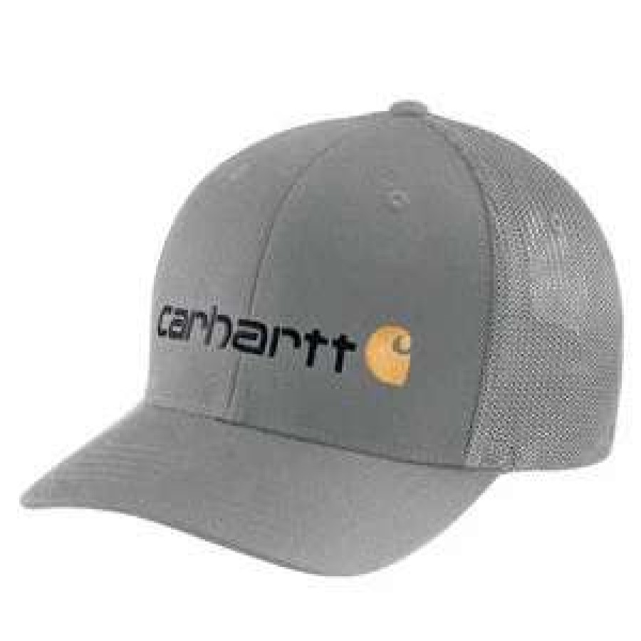 Men : Accessories : Hats & Gloves * | Carhartt' Men'S Rugged Flex Fitted Canvas Mesh-Back Logo Graphic Cap Asphalt