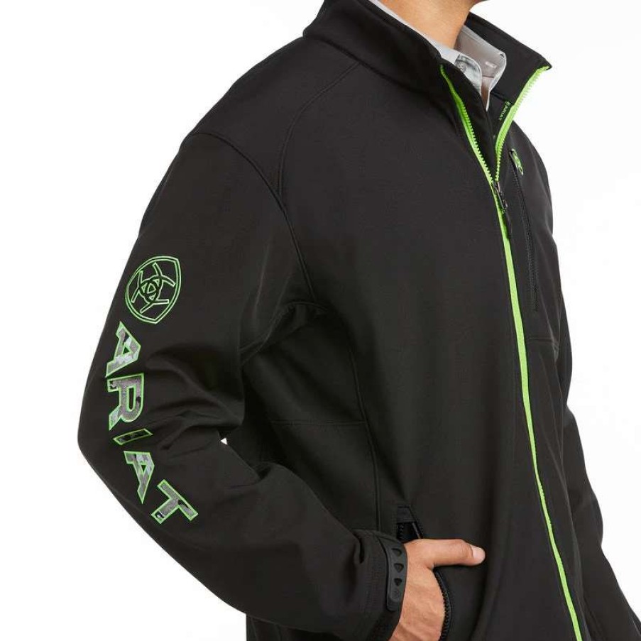 Men : Clothing : Outerwear * | Ariat' Men'S Logo 2.0 Softshell Jacket Black / Grey Camo